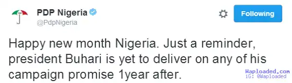 After 1 Year In Office, Pres. Buhari Has Still Not Delivered Any Of His Campaign Promises, Says PDP; Nigerians React Immediately